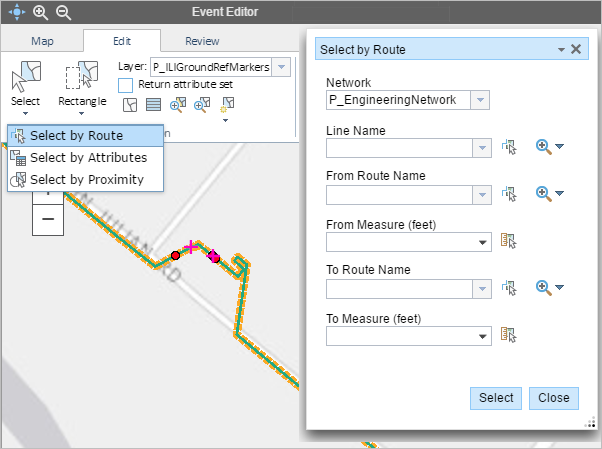 Selecting events by route